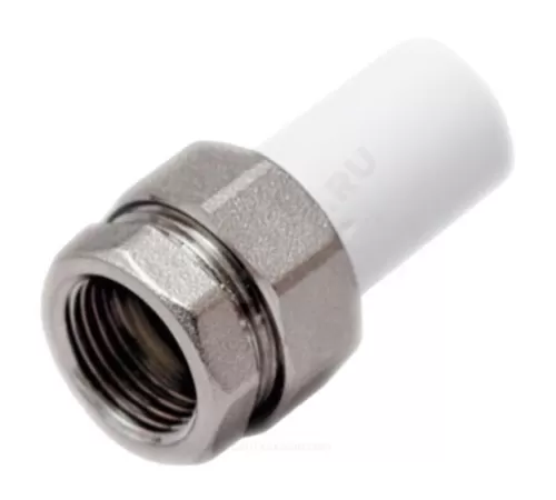 Муфта трубная PP-R комбинированная разъемная белая Дн 32х1" Ру25 наруж пайка/ВР RTP (РосТурПласт) 14283