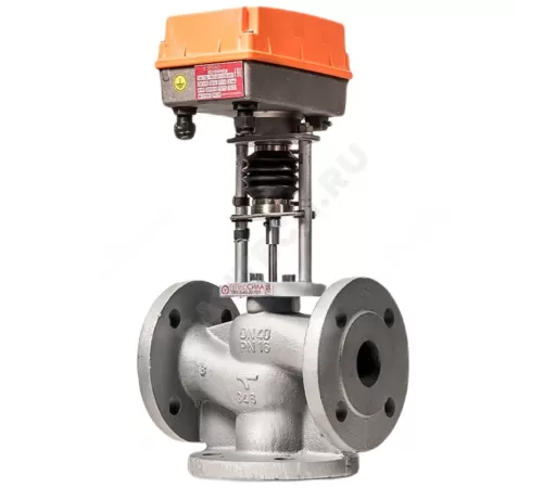 Клапан регулирующий чугун TRV-3 смесительно-разделительный Ду 40 Ру16 фл Kvs=25м3/ч с эл/приводом 3-х позиционным TSL-1600-25-1-230-IP67 230В Теплосила TRV-3-40-25-101