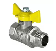 Кран шаровой латунь никель газ 11Б27фтМ Ду 15 Ру40 ВР/НР бабочка желтая VALFEX VF.278.NB3.012.N/P59