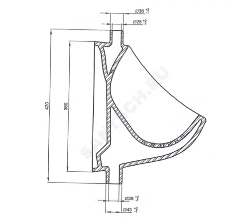 Писсуар настенный Дельта белый без комплекта Лобненский стройфарфор 10/1/5/1-49