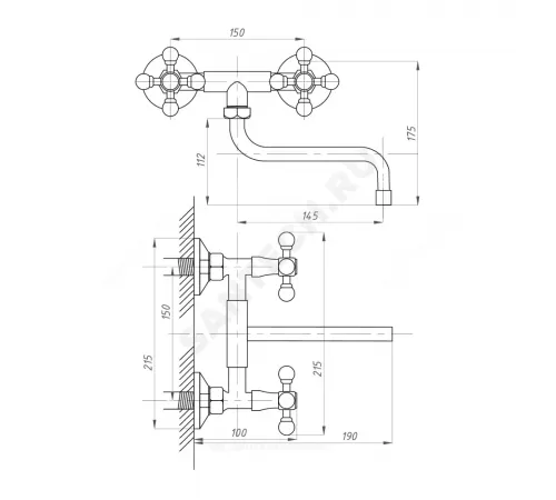Смеситель для кухонной мойки двуручный СТАНДАРТ-А Профсан PSM-106-89