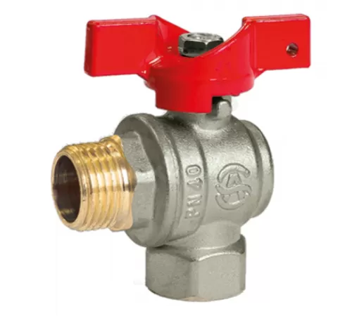 Кран шаровой латунь никель угловой 1009 Euro Ду 15 Ру40 ВР/НР полнопроходной бабочка красная Aquasfera 1009-01