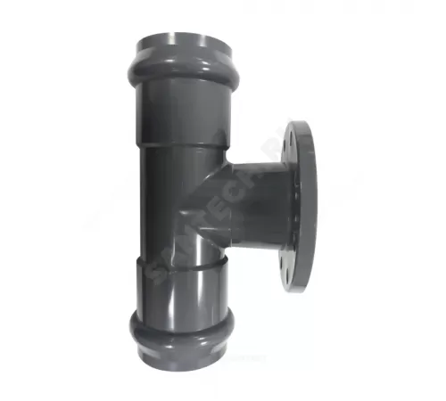 Тройник НПВХ SDR26 Дн 110х100 Ру10 серый напорный раструб/фланец под соединение с уплотнительным кольцом фланец НПВХ Aquaviva AQV104110F
