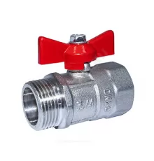 Кран шаровой латунь никель ПРАКТИК 131 Ду 15 Ру16 ВР/НР бабочка красная ГАЛЛОП 103262