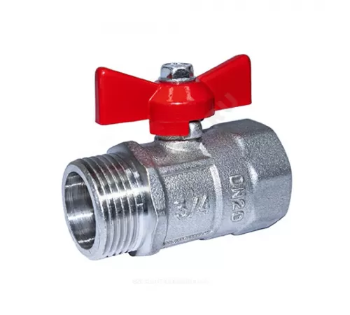 Кран шаровой латунь никель ПРАКТИК 131 Ду 15 Ру16 ВР/НР бабочка красная ГАЛЛОП 103262