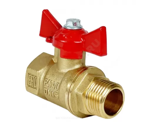Кран шаровой латунь 11Б27фт1М Ду 15 Ру40 ВР/НР бабочка красная VALFEX VF.218.LB1.012.N/P59
