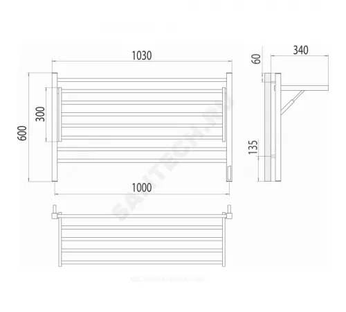 Полотенцесушитель электрический нерж сталь Лесенка 273 Вт 1000х600мм 8П со встроенным диммером справа Горизонт Терминус 4670078543271