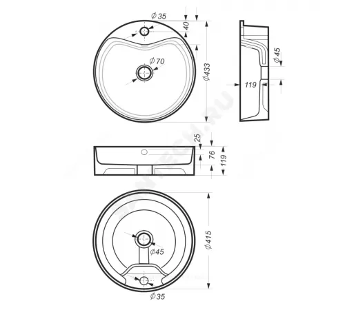 Умывальник мебельный Best SLF 43 1 отверстие под смеситель по центру белый Sanita Luxe WB.CT/Best/43-C.Shelf/WHT.G/S1