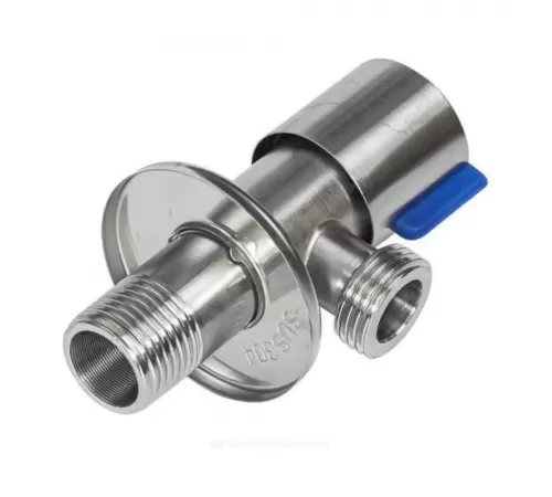 Кран нерж бытовой угловой G1/2" Ру10 НР флажок керамическая кран-букса с отражателем RM-L ATS-1212