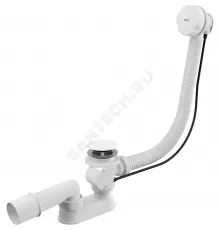 Слив-перелив для ванны плоский полуавтоматический (тросик) 1 1/2"x40 с переходной трубкой 10гр 40/50 слив клапан, пробка пластик D=70мм белый Alca Plast A51BM