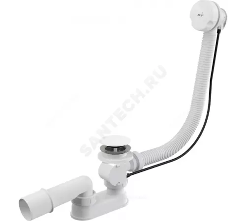 Слив-перелив для ванны плоский полуавтоматический (тросик) 1 1/2"x40 с переходной трубкой 10гр 40/50 слив клапан, пробка пластик D=70мм белый Alca Plast A51BM