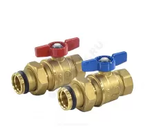 Комплект шаровых кранов латунь R859K Ду 25 Ру28 ВР/"американка" полнопроходной бабочка красная Giacomini R859KY007