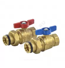 Комплект шаровых кранов латунь R859K Ду 25 Ру28 ВР/"американка" полнопроходной бабочка красная Giacomini R859KY007