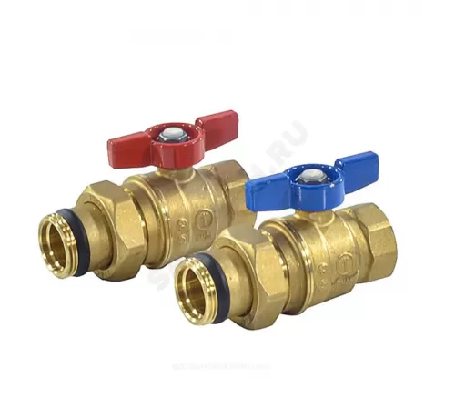 Комплект шаровых кранов латунь R859K Ду 25 Ру28 ВР/"американка" полнопроходной бабочка красная Giacomini R859KY007