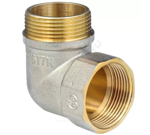 Угольник латунь никель реборда Ду 32 (1 1/4") ВР/НР 9006 ГОСТ 32585-2013 Aquasfera 9006-04