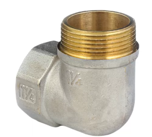 Угольник латунь никель реборда Ду 32 (1 1/4") ВР/НР 9006 ГОСТ 32585-2013 Aquasfera 9006-04