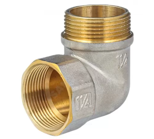 Угольник латунь никель реборда Ду 32 (1 1/4") ВР/НР 9006 ГОСТ 32585-2013 Aquasfera 9006-04