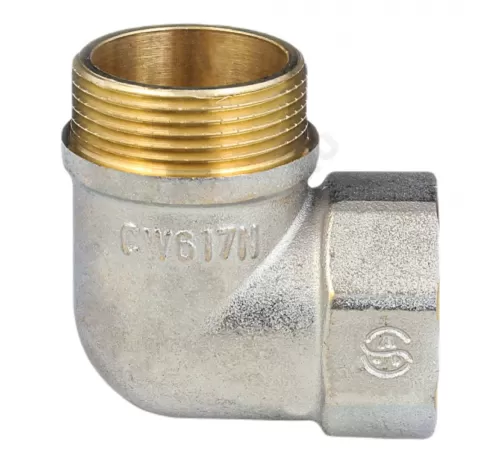 Угольник латунь никель реборда Ду 32 (1 1/4") ВР/НР 9006 ГОСТ 32585-2013 Aquasfera 9006-04