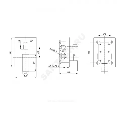 Смеситель встраиваемый для ванны с душем одноручный CUBE ПСМ-CB-03 Профсан PSM-CB-03