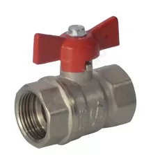 Кран шаровой латунь никель Стандарт 230 аналог 11б27п1 Ду 15 Ру40 ВР полнопроходной бабочка красная ГАЛЛОП 107164