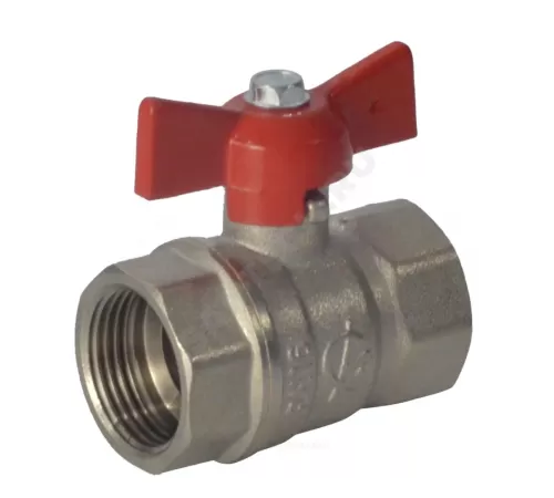 Кран шаровой латунь никель Стандарт 230 аналог 11б27п1 Ду 15 Ру40 ВР полнопроходной бабочка красная ГАЛЛОП 107164