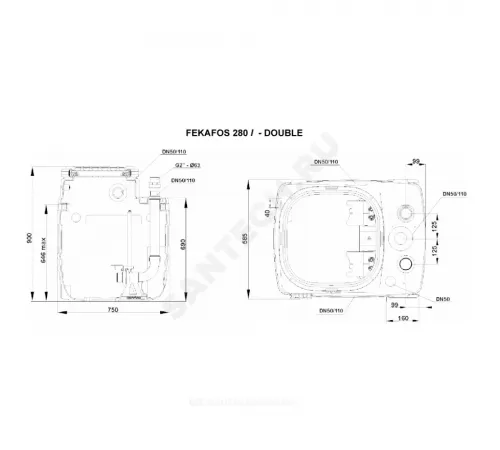 Ёмкость для КНС FEKAFOS DOUBLE 280 л 2" DAB 60163426
