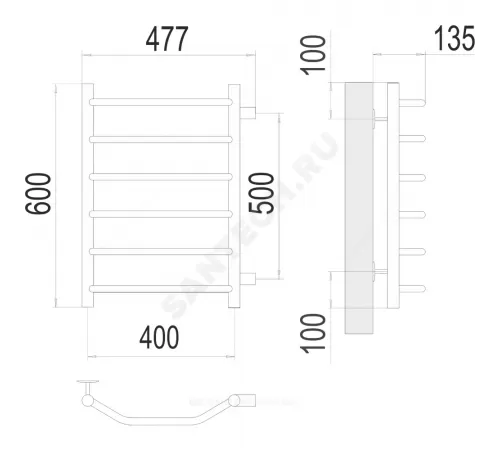 Полотенцесушитель водяной нерж сталь Лесенка (1") НР 400х600мм 6П боковое подключение Виктория Терминус 4670078530059