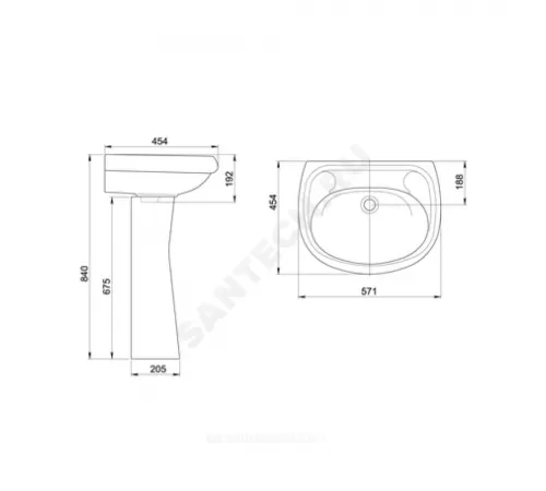 Умывальник подвесной Воротынский 57 без отверстия под смеситель белый Santeri 1.3111.7.S00.00B.0