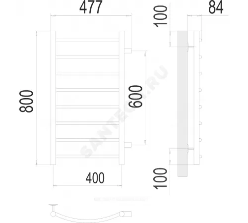 Полотенцесушитель водяной нерж сталь Лесенка (1") НР 400х800мм 8П боковое подключение Классик Терминус 4670078530240