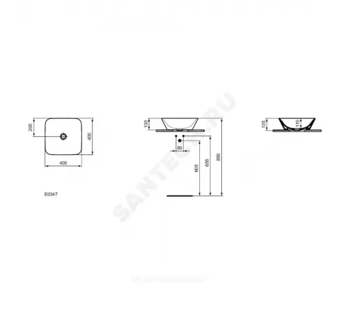 Умывальник мебельный CONNECT AIR 40 без отверстия под смеситель Ideal Standard E034701