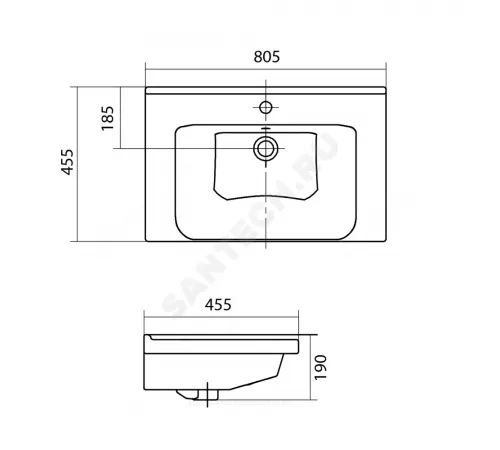 Умывальник мебельный Миранда 80 1 отверстие под смеситель по центру Santek 1.WH30.2.251