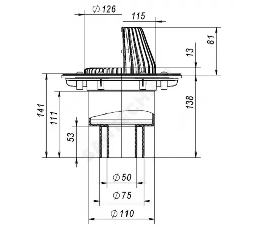 Воронка кровельная VB 310.0 Y с вертикальным выпуском PP Дн 50/75/110 с листвоуловителем, без прижимного фланца Fachmann 01.183