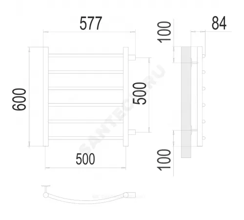Полотенцесушитель водяной нерж сталь Лесенка (1") НР 500х600мм 6П боковое подключение Классик Терминус 4670078530219