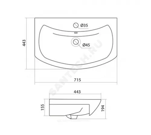 Умывальник мебельный Балтика 70 1 отверстие под смеситель по центру белый Santek 1.WH20.7.776