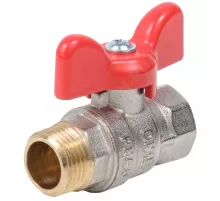 Кран шаровой латунь никель Стандарт Ду 20 Ру40 ВР/НР полнопроходной бабочка красная Dist Н322Б