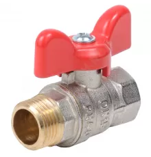 Кран шаровой латунь никель Стандарт Ду 15 Ру40 ВР/НР полнопроходной бабочка красная Dist Н321Б