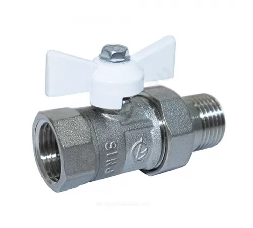 Кран шаровой латунь никель ПРАКТИК 132 Ду 15 Ру16 ВР/"американка" бабочка белая ГАЛЛОП 114005