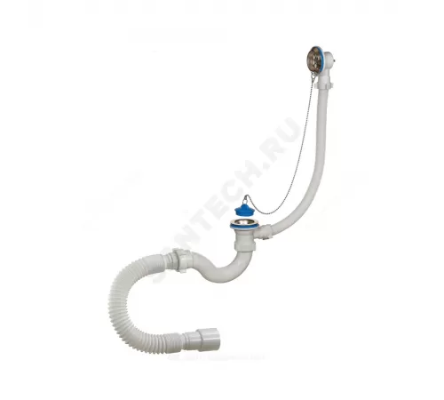 Слив-перелив для ванны трубный с пробкой на цепочке 1 1/2"x40 с гофрой 40х40/50 выпуск с нержавеющей решёткой D=70мм Орио А-40089