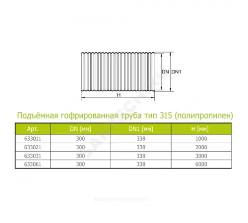 Труба РР гофрированная тип 315 Дн 338/300 б/нап L=3,0м подъемная Ostendorf 633031