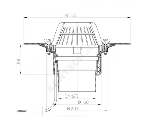 Воронка кровельная HL62.1 с вертикальным выпуском PP Дн 125 с листвоуловителем, электрообогревом, теплоизоляцией, обжимным фланцем HL HL62.1/2
