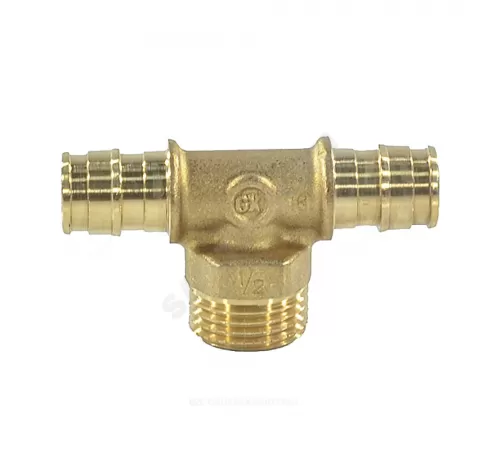 Тройник для PE-X труб радиальный латунь Дн 20х1/2"х20 НР РОС