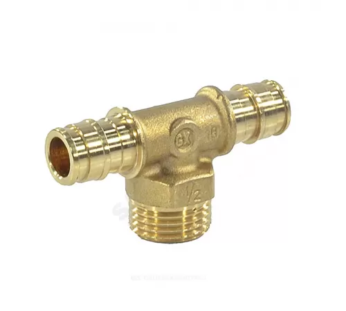 Тройник для PE-X труб радиальный латунь Дн 20х1/2"х20 НР РОС