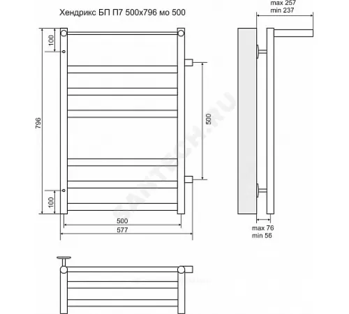 Полотенцесушитель водяной нерж сталь Лесенка Ду 25 (1") НР 298 Вт 500х796мм 7П боковое подключение Хендрикс Терминус 4620768888823