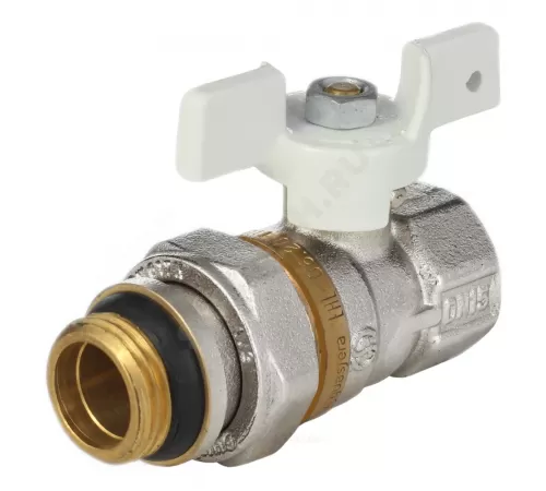 Кран шаровой латунь никель 1127 Standard Ду 20 Ру30 ВР/"американка" полнопроходной бабочка белая Aquasfera 1127-02 .