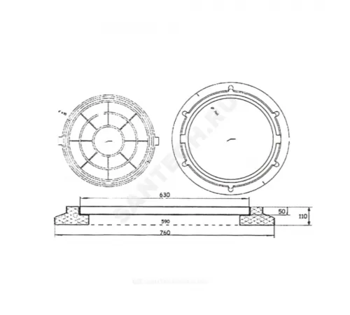Люк полимер (средний) серый/черный круглый 760х630 h=110мм 60кН Сантехкомплект