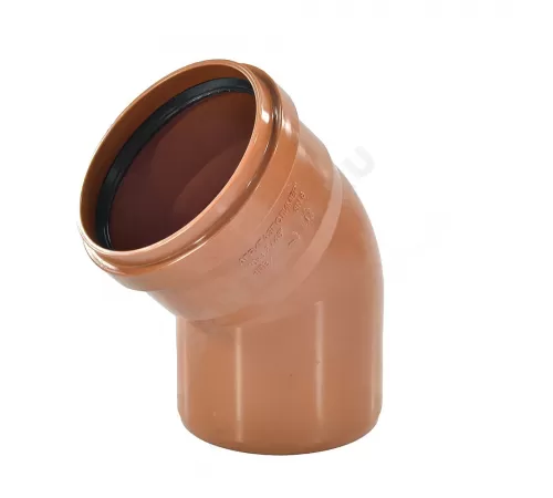 Отвод НПВХ коричневый Дн 110х45гр б/нап в/к Агригазполимер