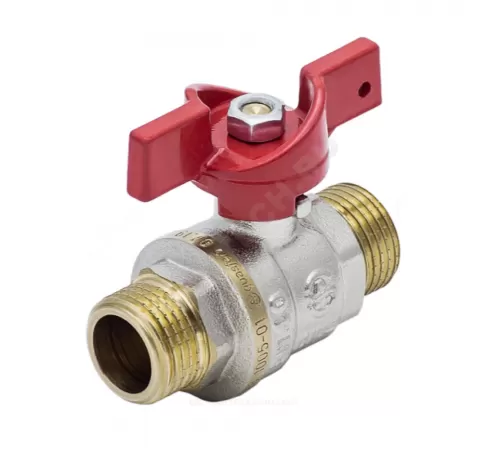 Кран шаровой латунь никель 1005 Euro Ду 15 Ру40 НР полнопроходной бабочка красная Aquasfera 1005-01