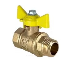 Кран шаровой латунь газ 11Б27фтМ Ду 15 Ру40 ВР/НР бабочка желтая VALFEX VF.278.LB3.012.N/P59