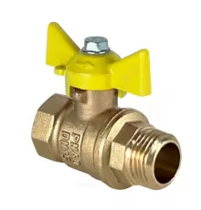 Кран шаровой латунь газ 11Б27фтМ Ду 15 Ру40 ВР/НР бабочка желтая VALFEX VF.278.LB3.012.N/P59
