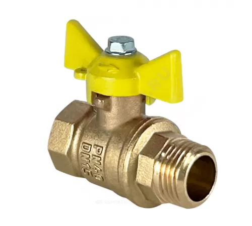 Кран шаровой латунь газ 11Б27фтМ Ду 15 Ру40 ВР/НР бабочка желтая VALFEX VF.278.LB3.012.N/P59